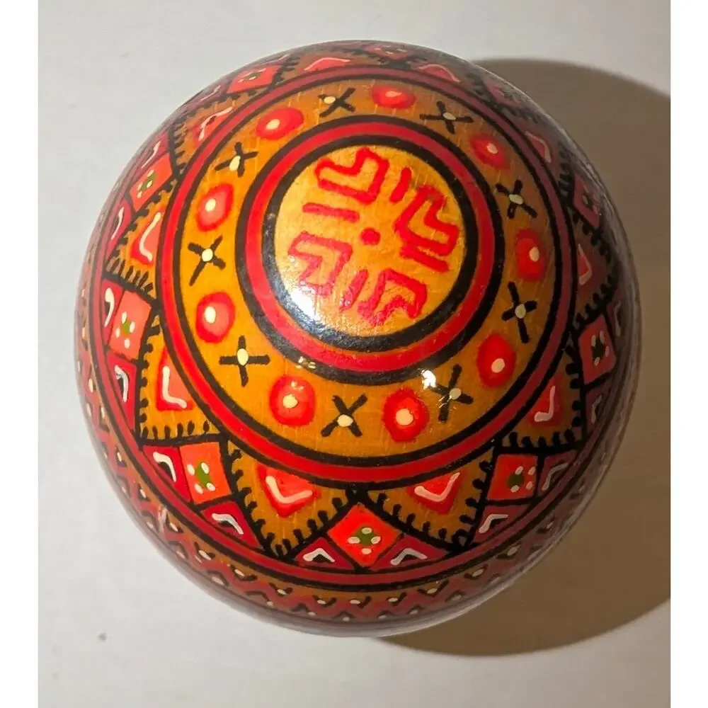 Vintage Ukrainian USSR Hand Painted Wooden Folk Art Egg Stand Pysanka